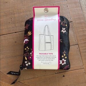 Vera Bradley Packable Black Floral Garden Dream Tote Bag NWT